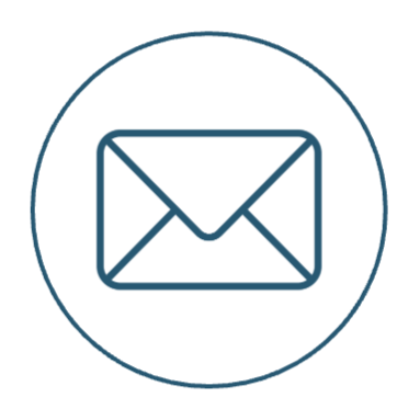 Outline of an envelope inside a circle, representing email or mailing.