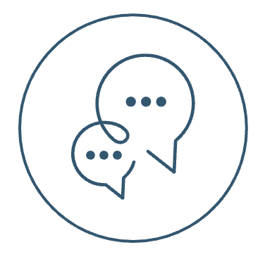 Two speech bubbles with ellipses inside, representing conversation or communication.