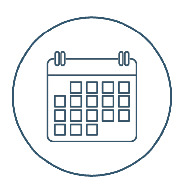 Calendar icon inside a circle.