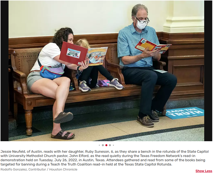 At the Capitol with my daughter for a read-in demonstration against book banning in public schools and libraries (July, 2022)