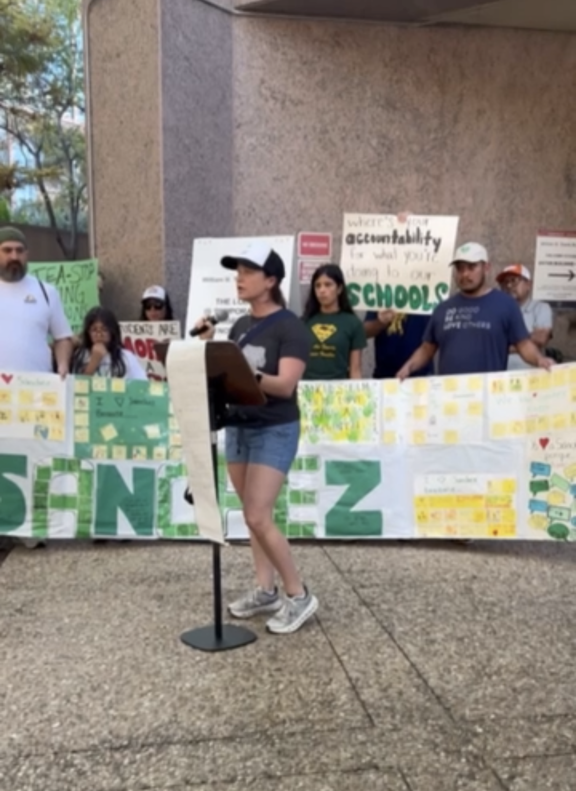 Speaking at a rally outside TEA to protest harmful Turn Aound Plans (TAPs) and district takeovers. (October 2025)