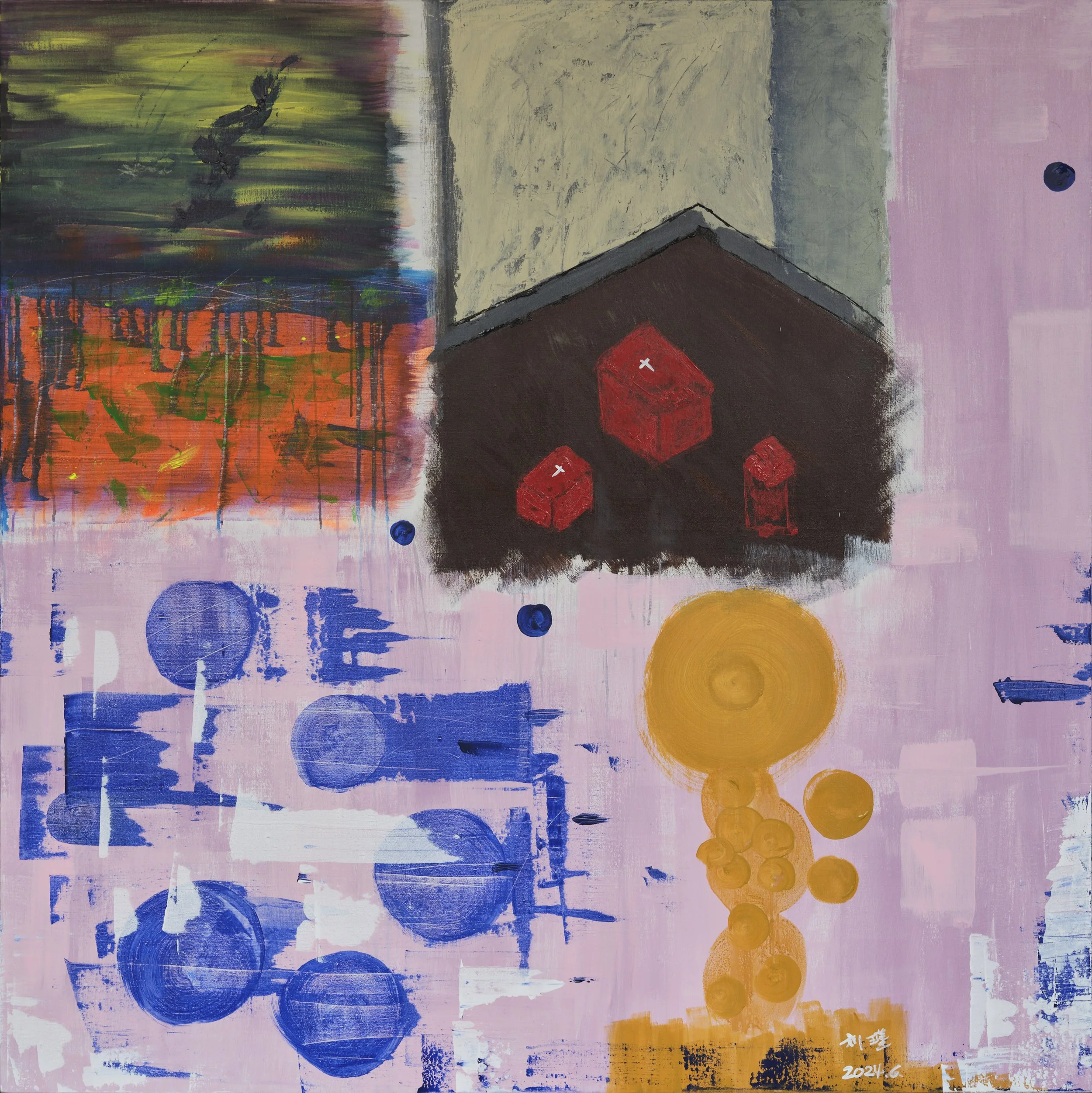 Stories, 2024,
Acrylic on canvas,  
59 × 59 in (150 × 150 cm)