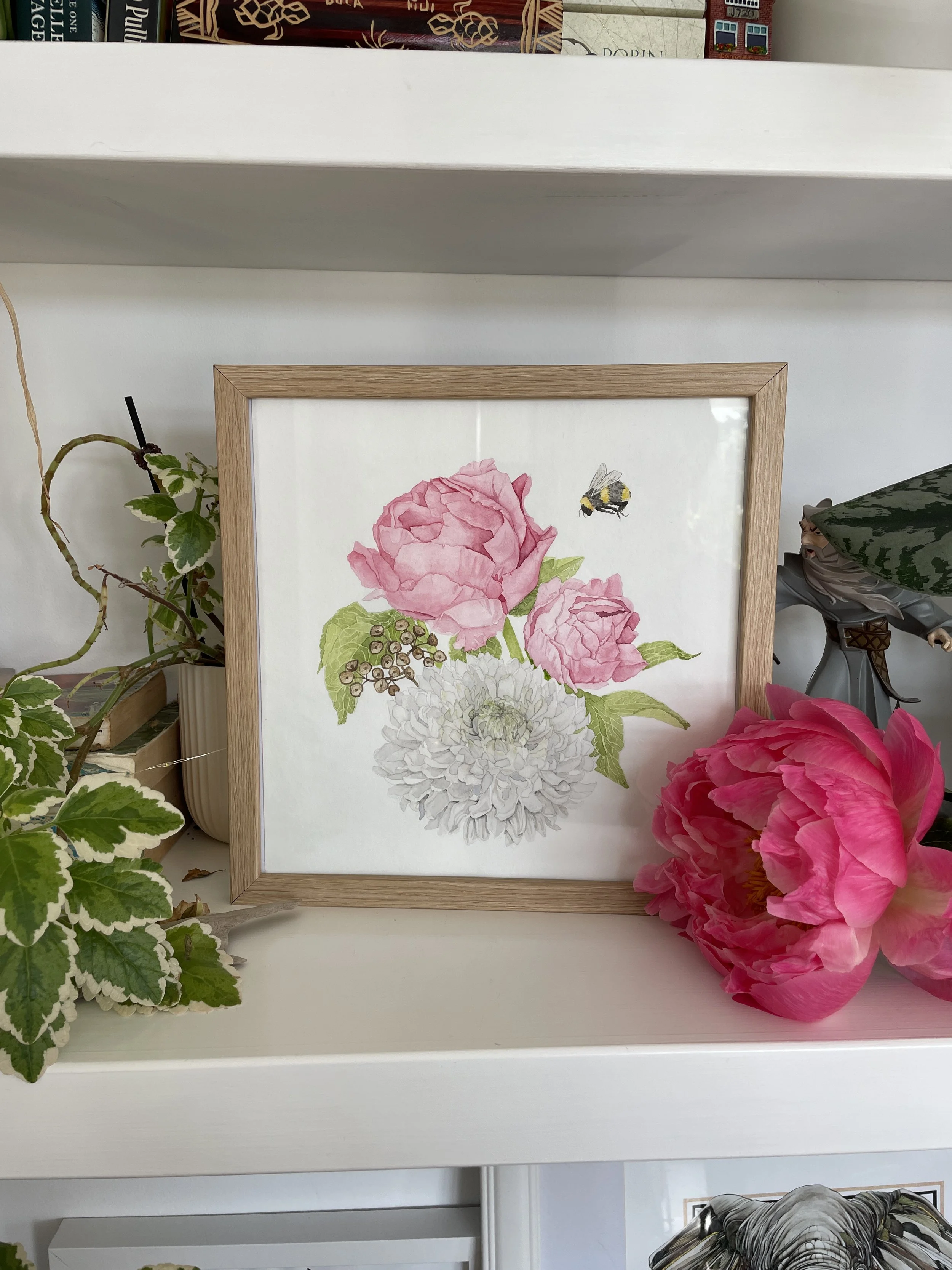 'Blooms and Bumble' Watercolour print