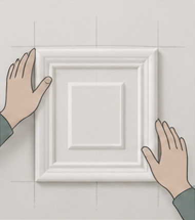 Geometric drawing of an outline square with sections divided by vertical, horizontal, and half circle lines.
