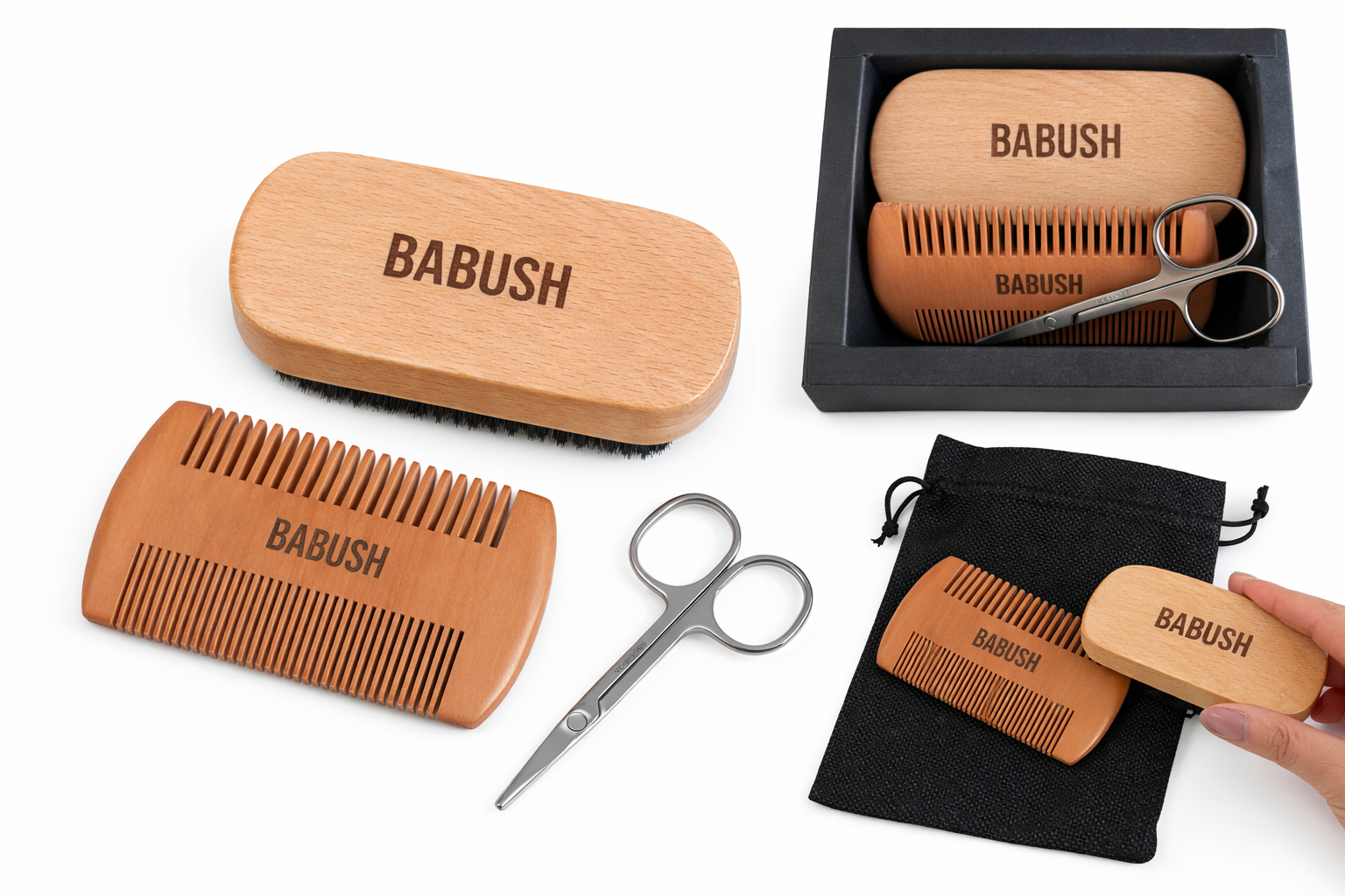 Wood Beard Comb & Brush Set