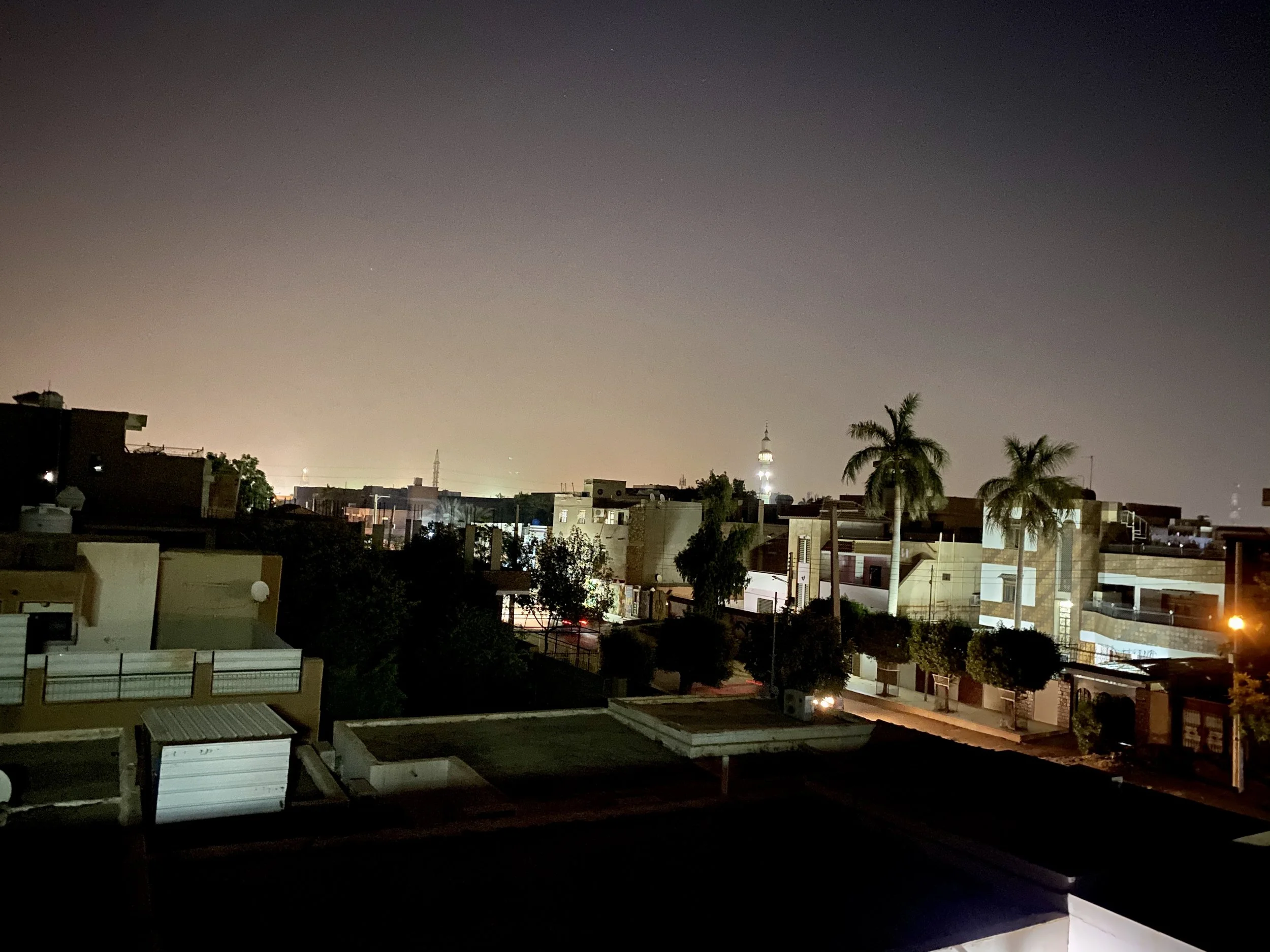 A nighttime city view of my aunt's neighborhood in Omdurman, Sudan.