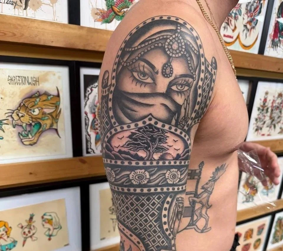 Black and Grey Traditional Tattoo Sleeve