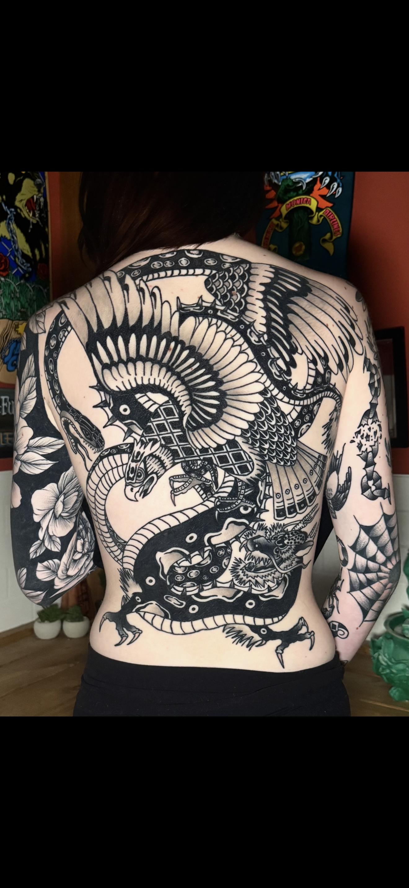 Black and Grey Traditional Tattoo Back Piece
