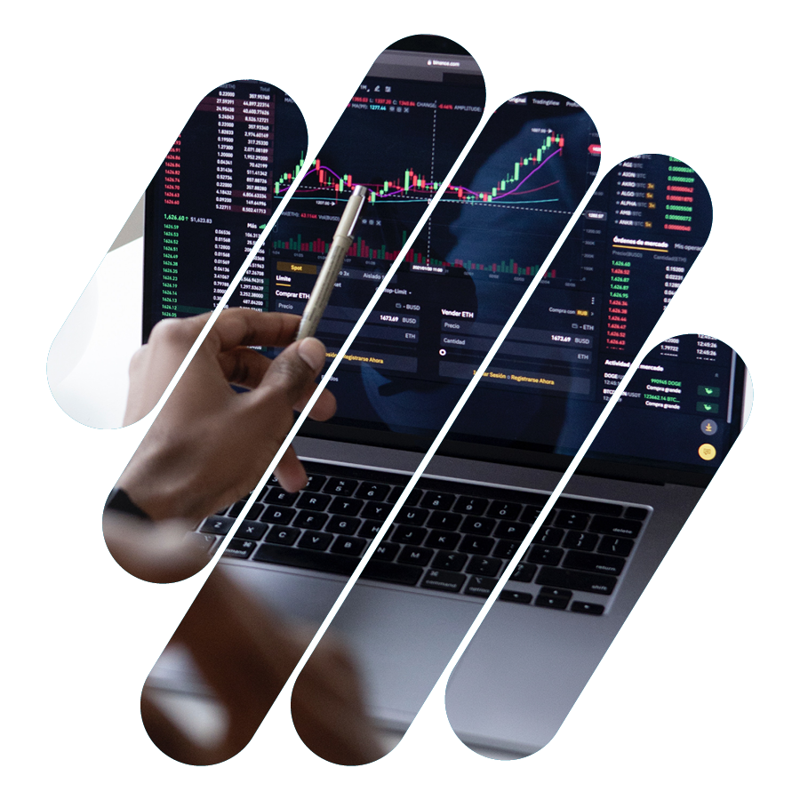 Trading dashboard on laptop, reflecting Caliber Investment's risk analysis.