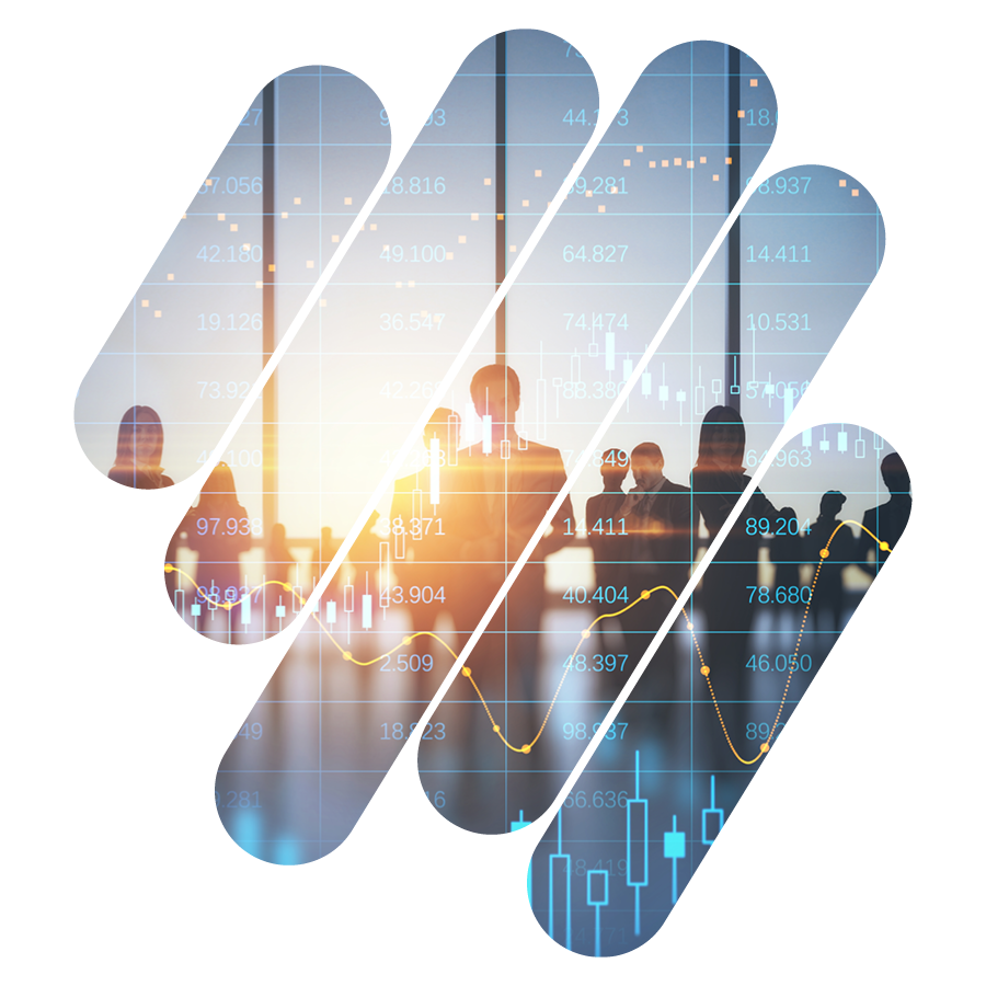 Business figures overlaid with market data, symbolising cost-efficient investing.