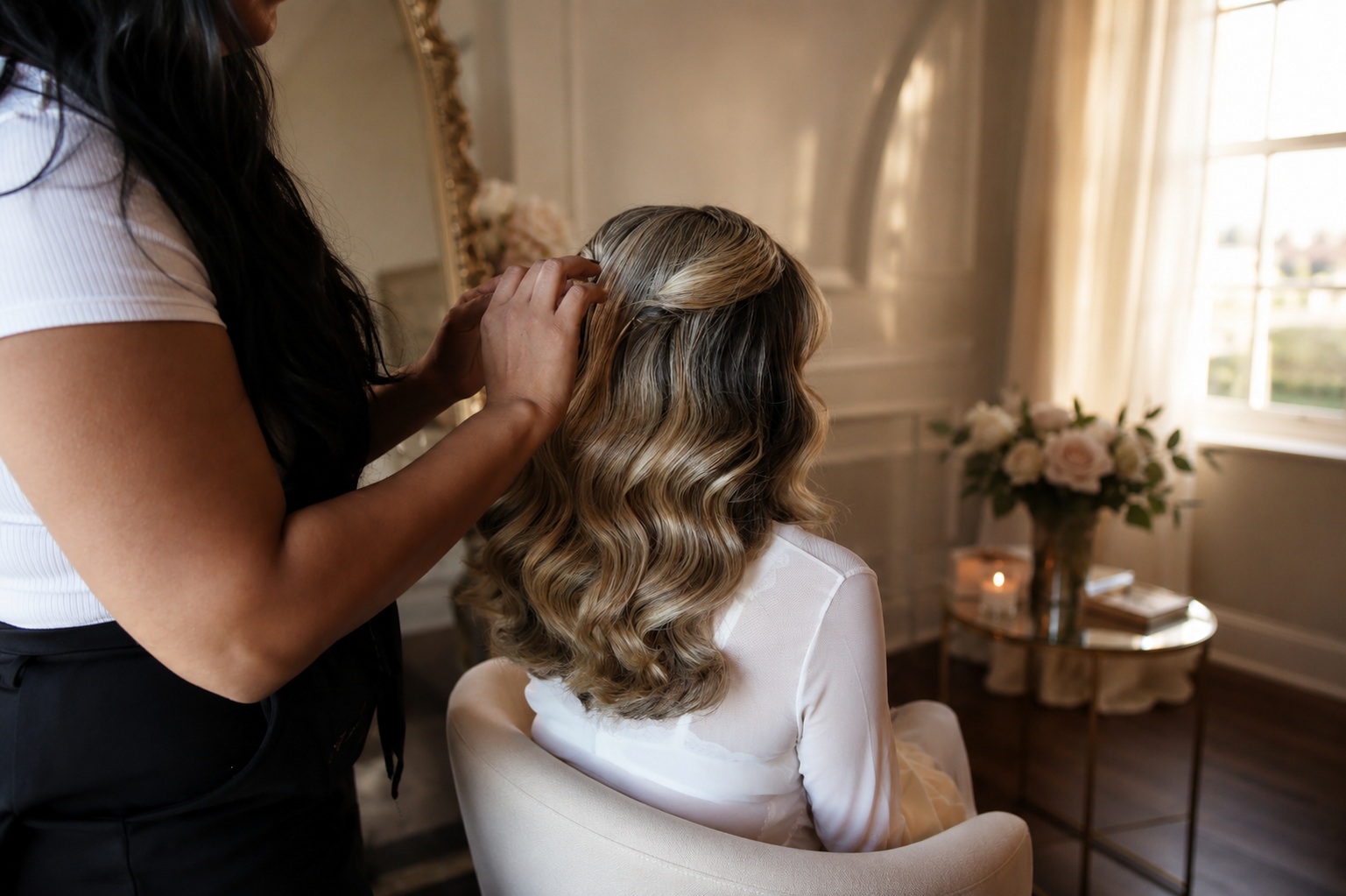 Bridal hair styling and makeup