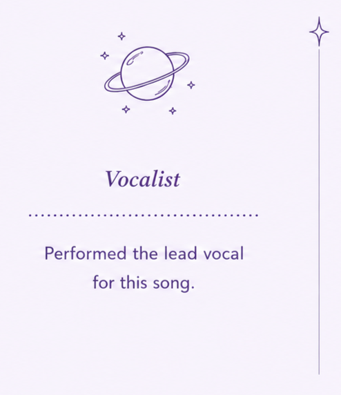 A certificate or card indicating a vocalist who performed the lead vocals for a song, with a space for a name, celestial illustrations at the top, and decorative borders.