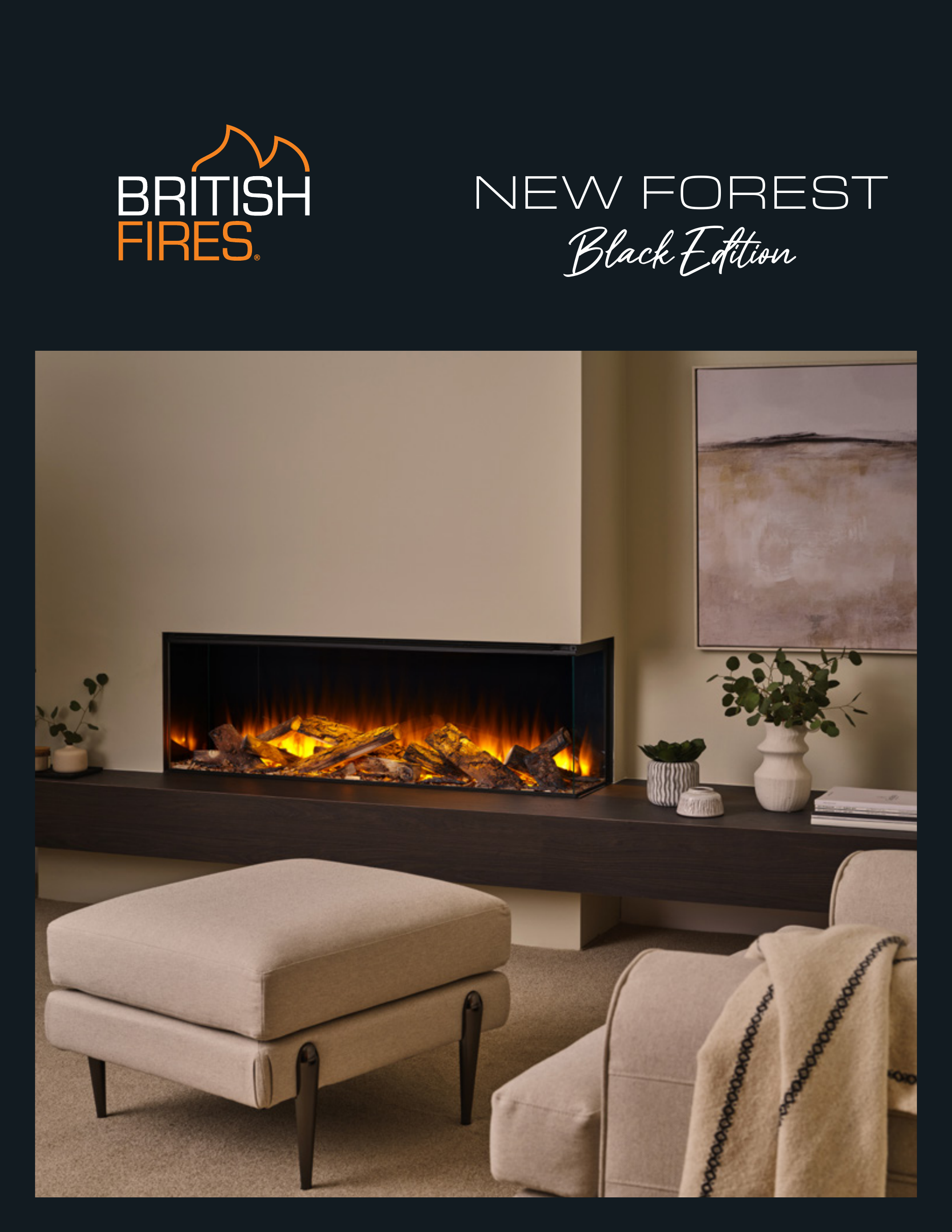 British Fires New Forest Black Edition 63" Linear Electric Fireplace