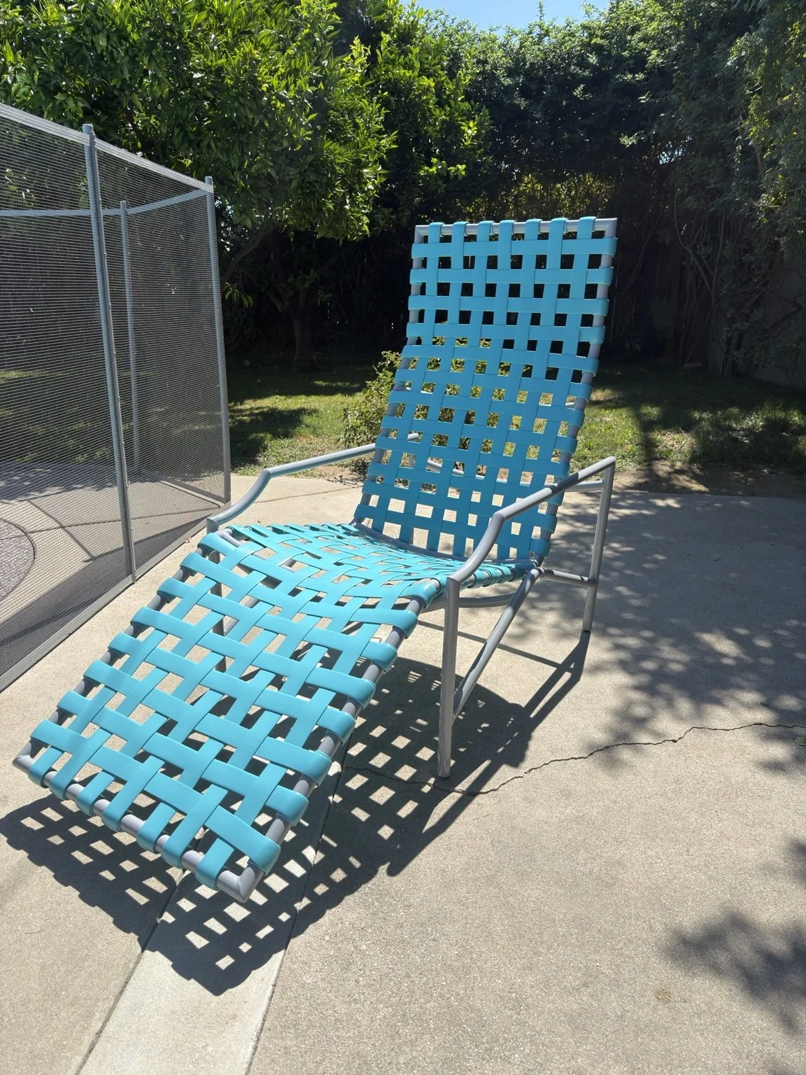 customer chaise lounge powder coated and cross strapped with brand new vinyl strap