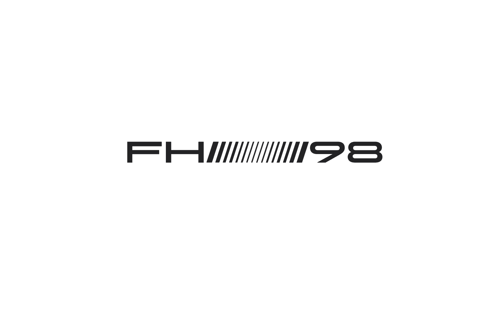 Texto en la imagen que dice 'FH//98' en estilo futurista y en color negro sobre fondo blanco