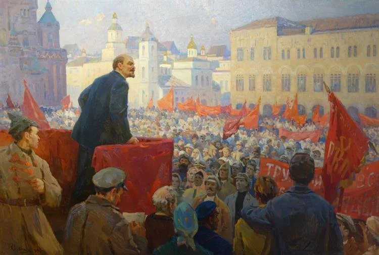 Vladimir Lenin addresses the masses in Red Square