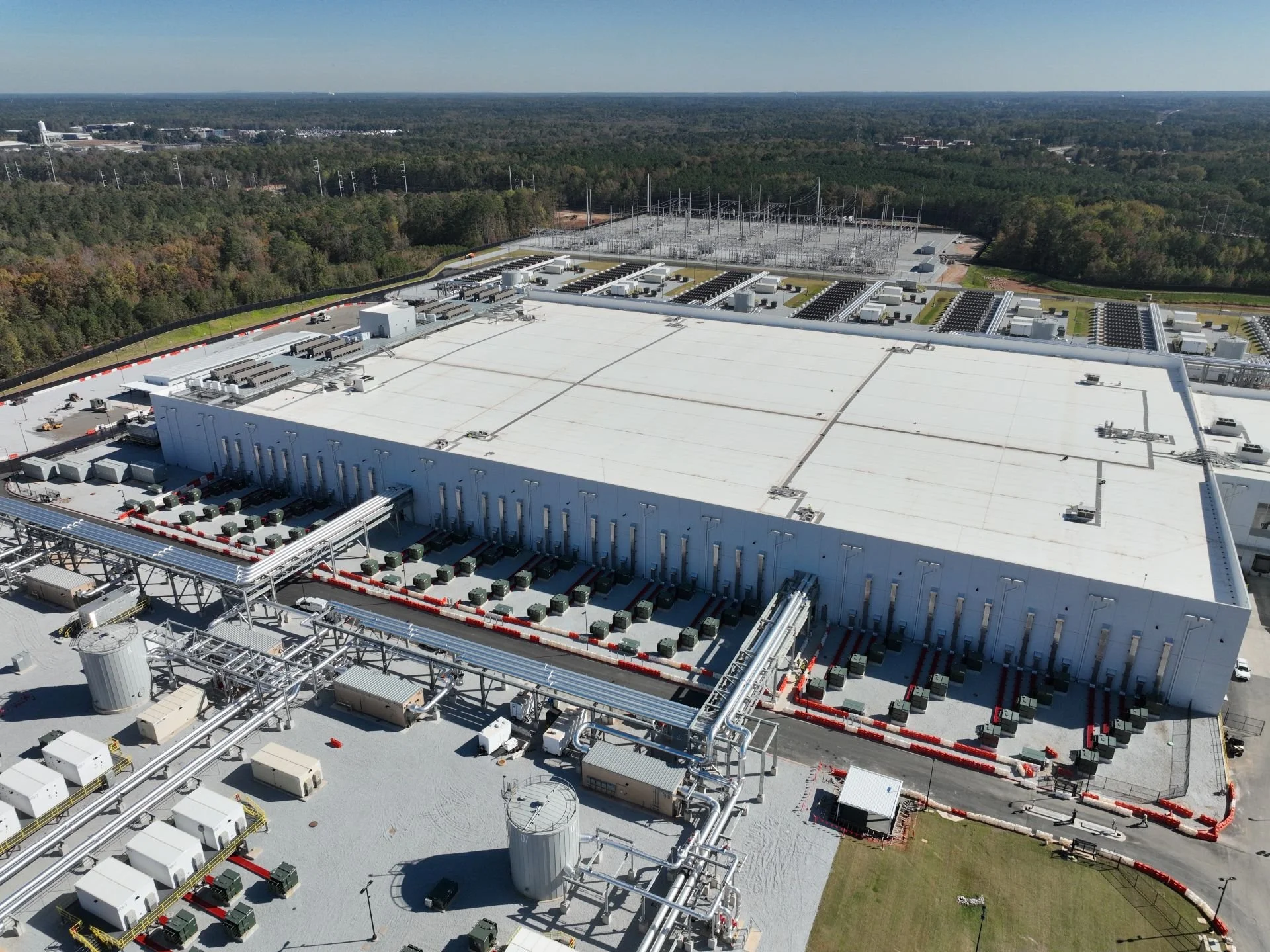 A bird's eye view of a large data center in the US.