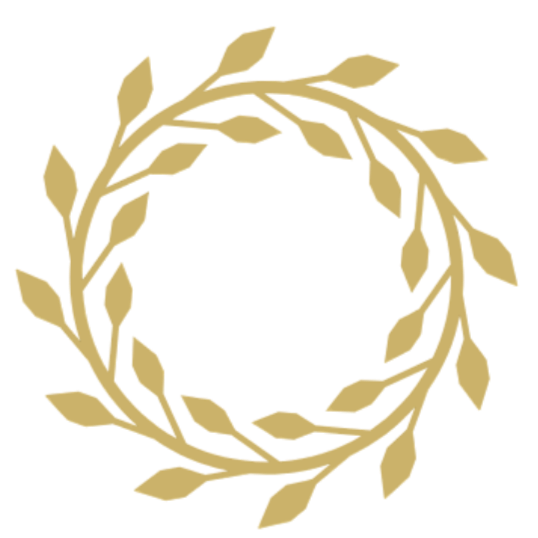 Gold wreath made of leaves on a black background.