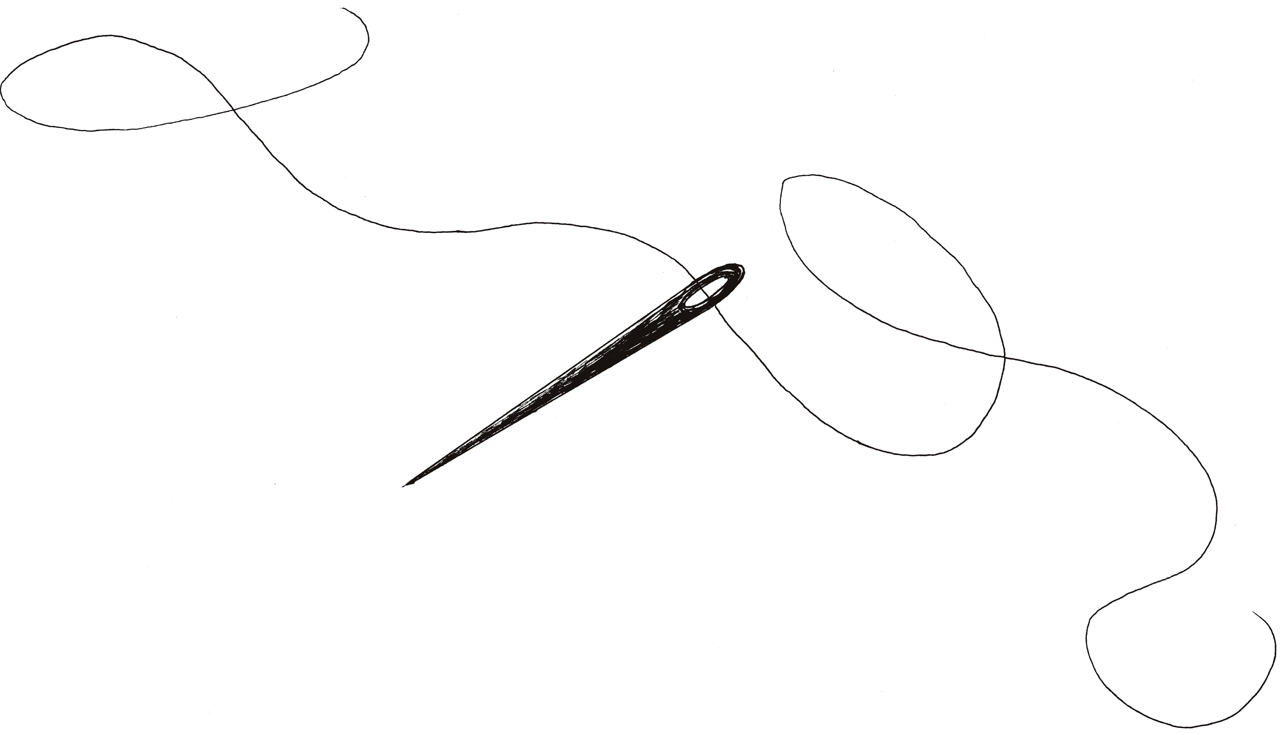 Hand-drawn needle and thread illustration