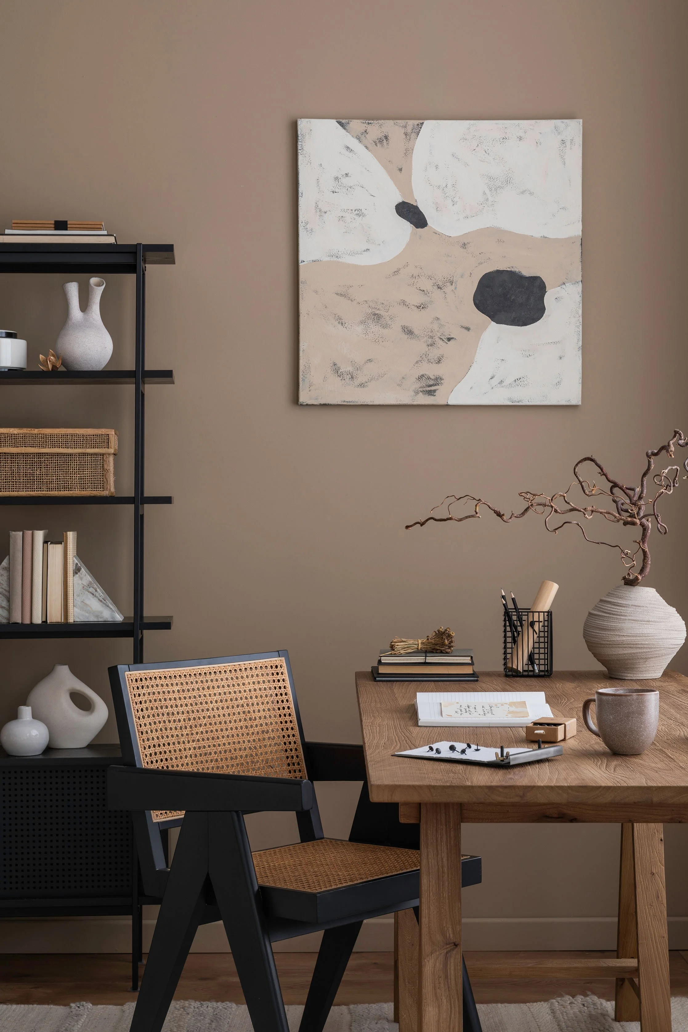 A cozy, modern home office or workspace.