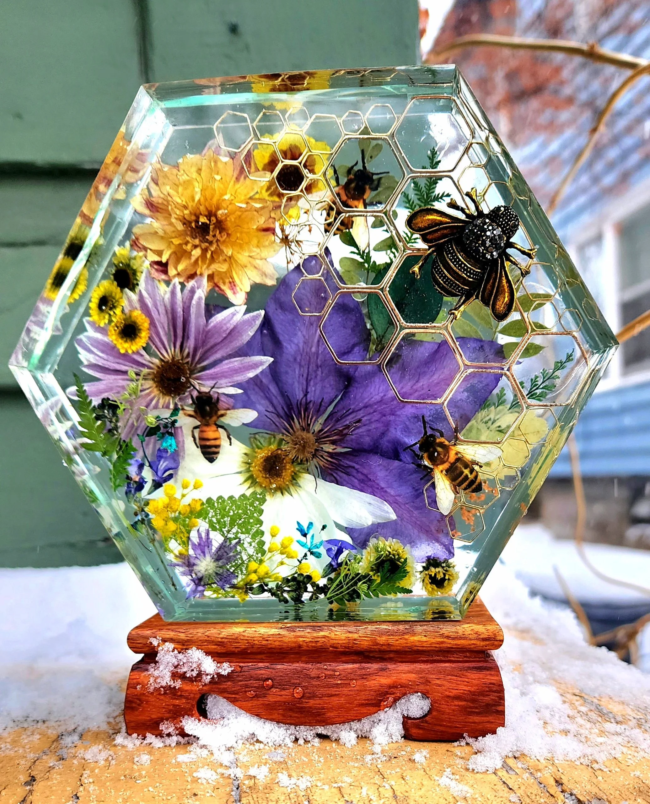 6" Wide 7" Tall Honeybee Hexagon