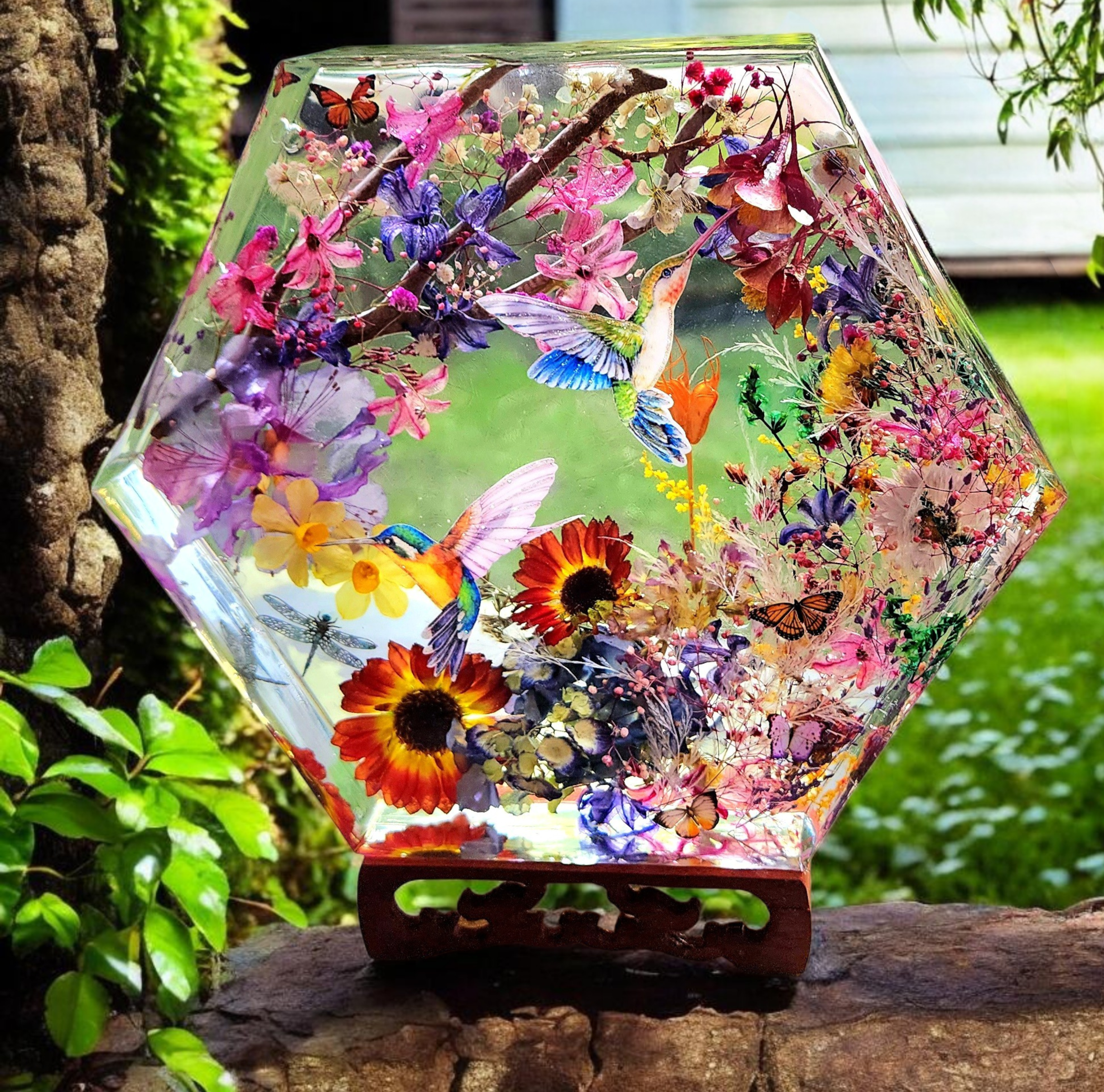 12" Wide 12" Tall Hummingbird Hexagon
