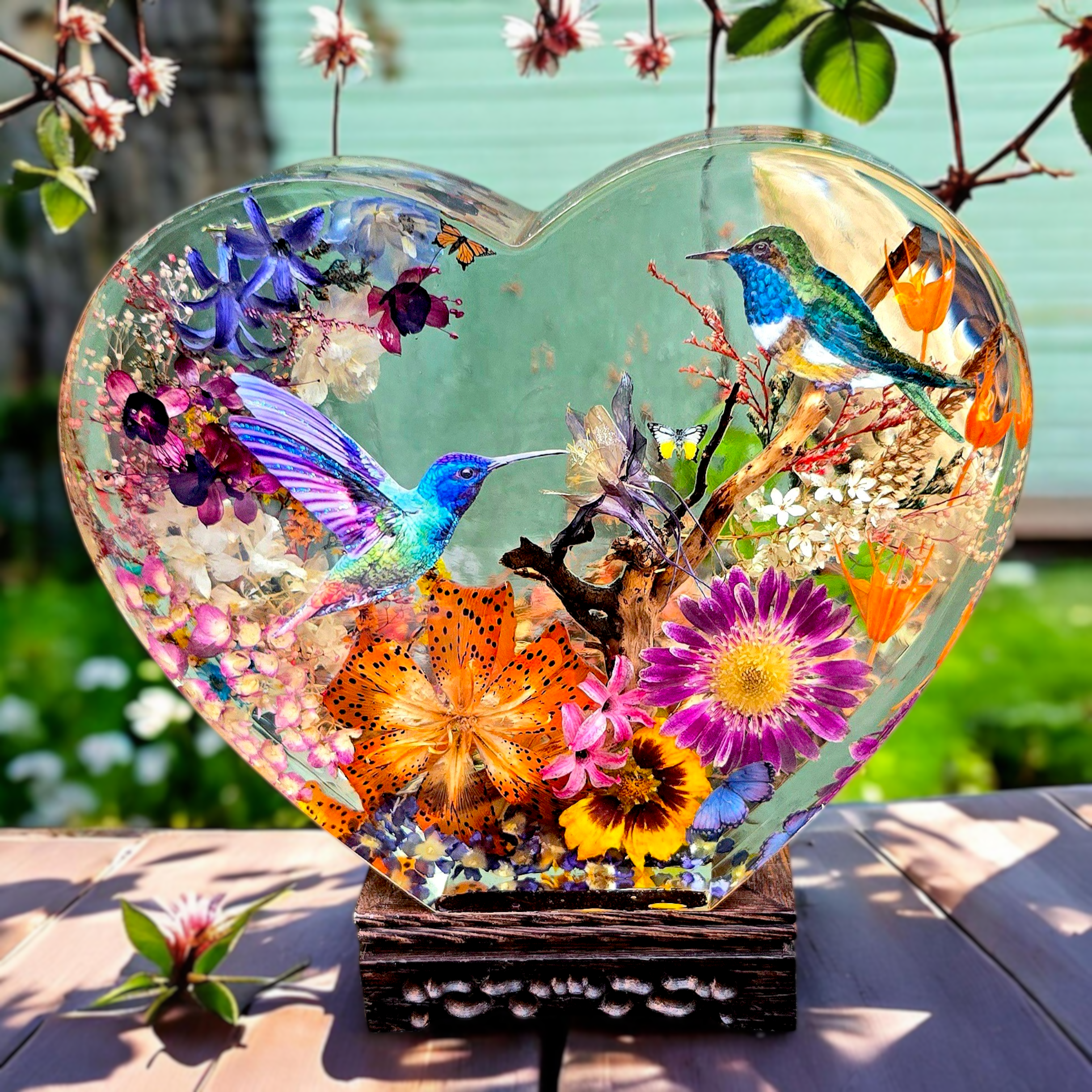 8.25" Wide 8.25" Tall Hummingbird Heart