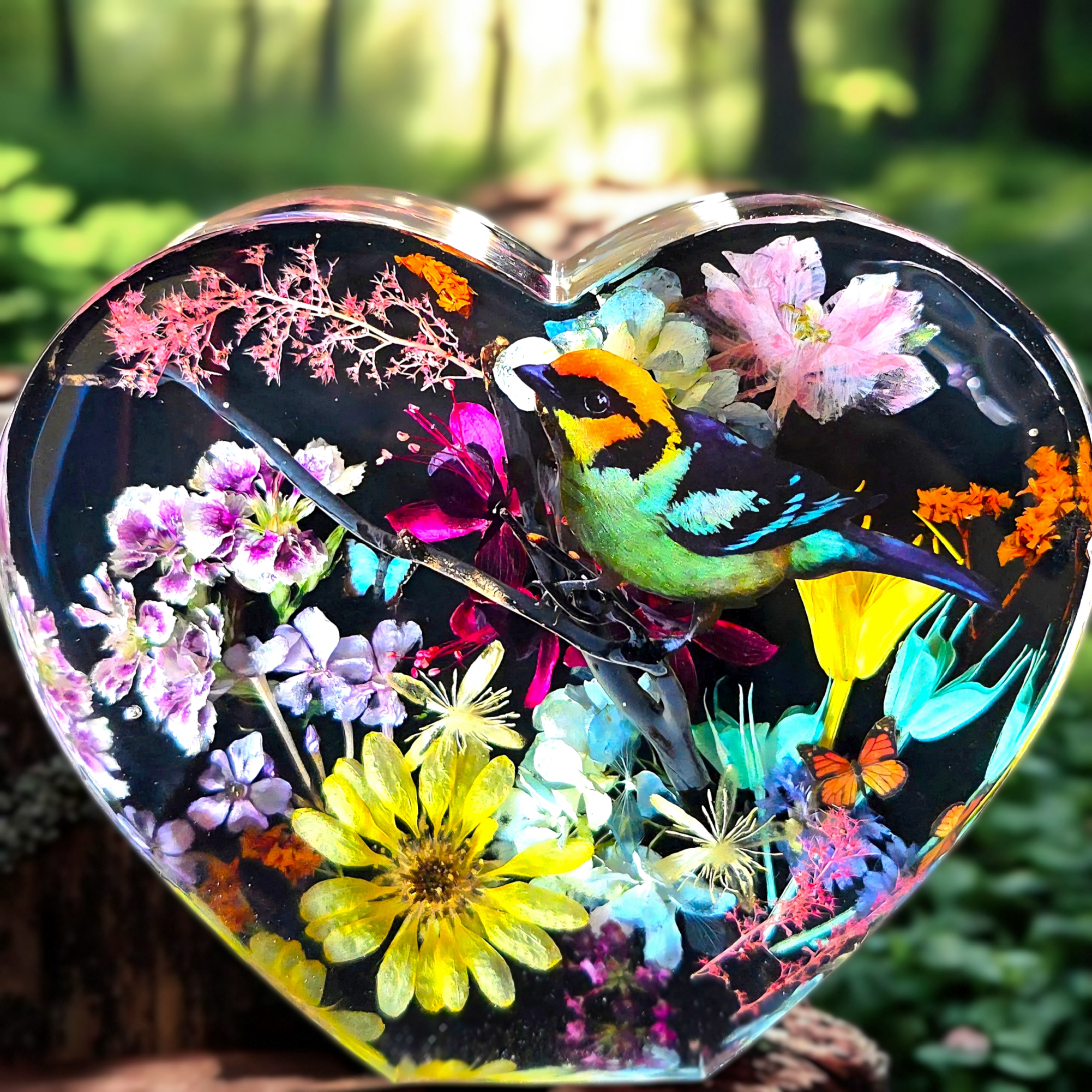 5.5" Wide 4.5" Tall Tanager Bird Heart Decor