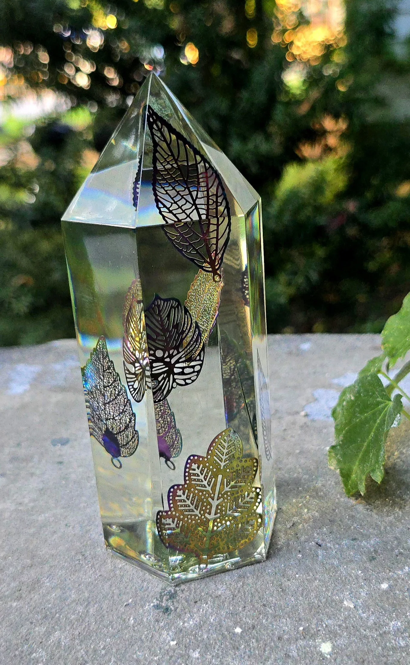 2.5" Wide 6" Tall Floating Leaves Crystal Tower