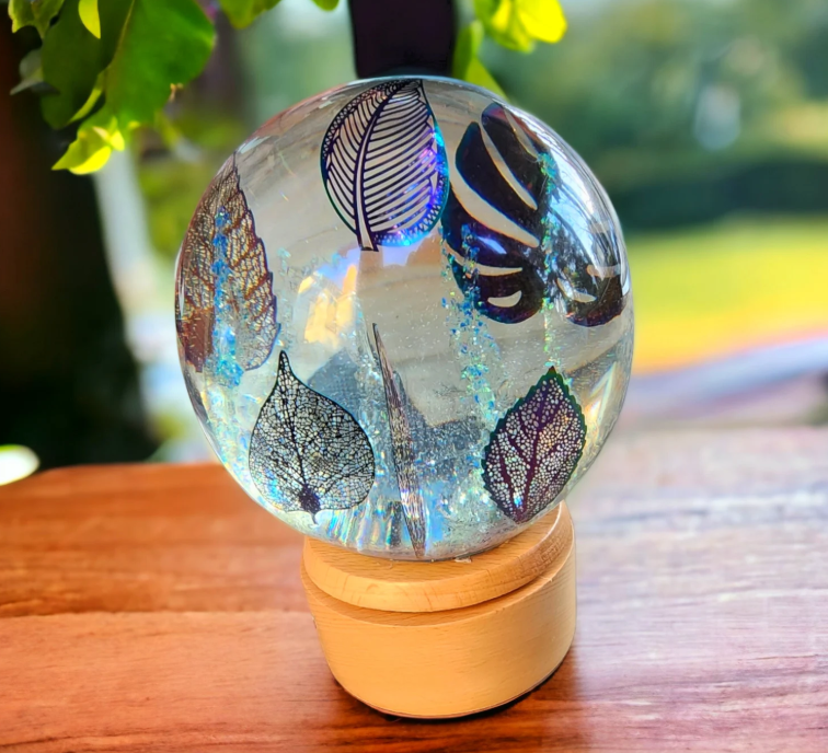 4" Wide 6.5" Tall Floating Leaves LED Rotating Decor