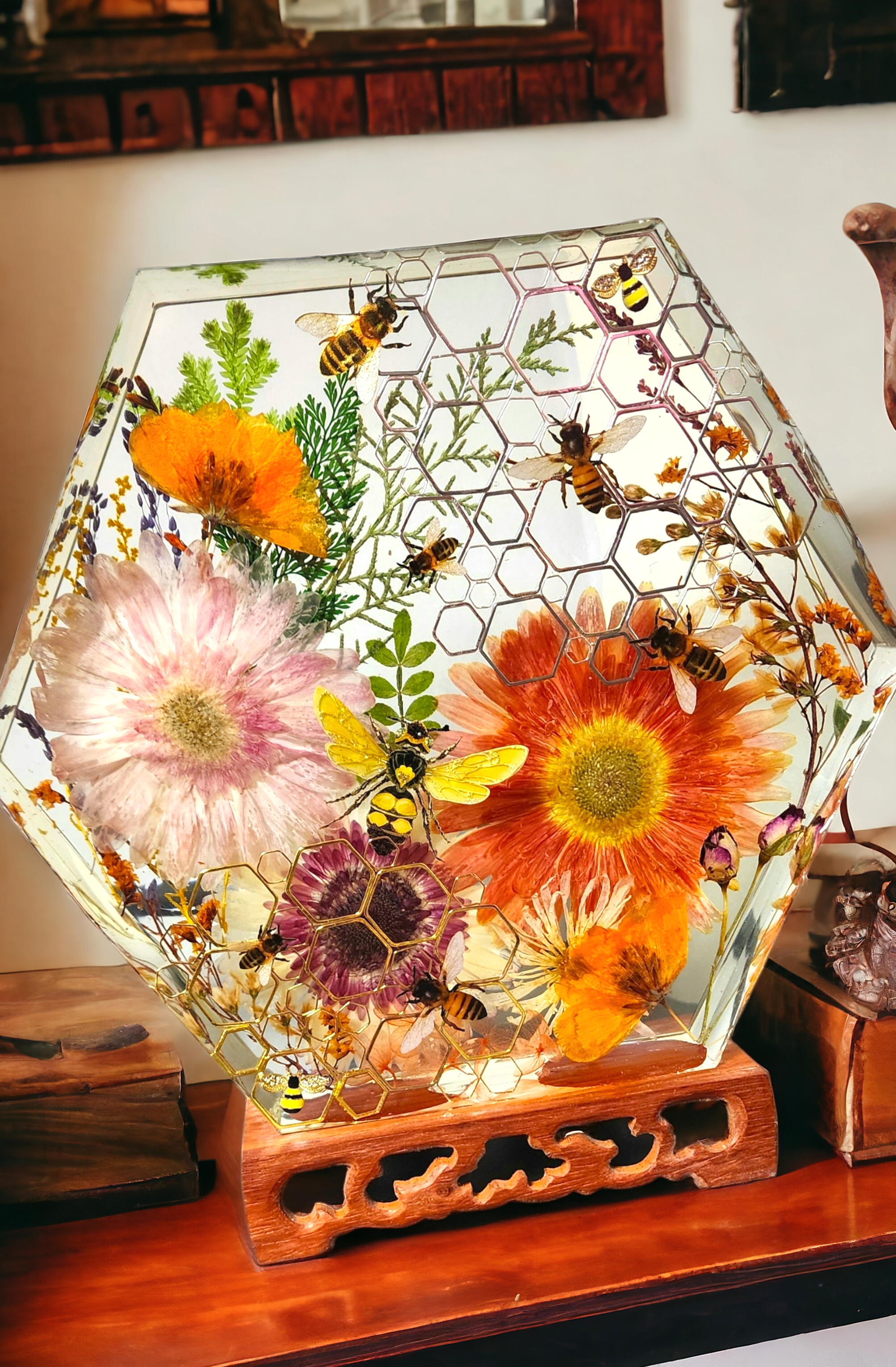 10" Wide 10" Tall Honeybee Hexagon