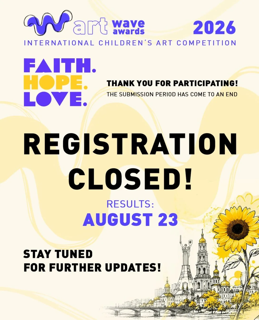 ✨ Registration is officially closed! ✨
The Art Wave Awards team sincerely thanks everyone who became part of our &laquo;Faith. Hope. Love.&raquo; competition. 🤍
For &laquo;Art Wave Awards&raquo;, this competition marks a very special beginning &mdas