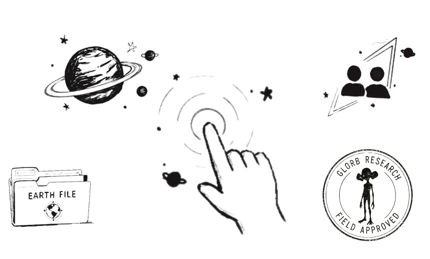 GLORB visual assets showing the learner positioned as the Earth expert who helps Glorb understand social signals.