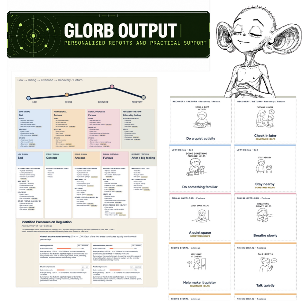 Personalised Signal Mapper reports and visual support cards.