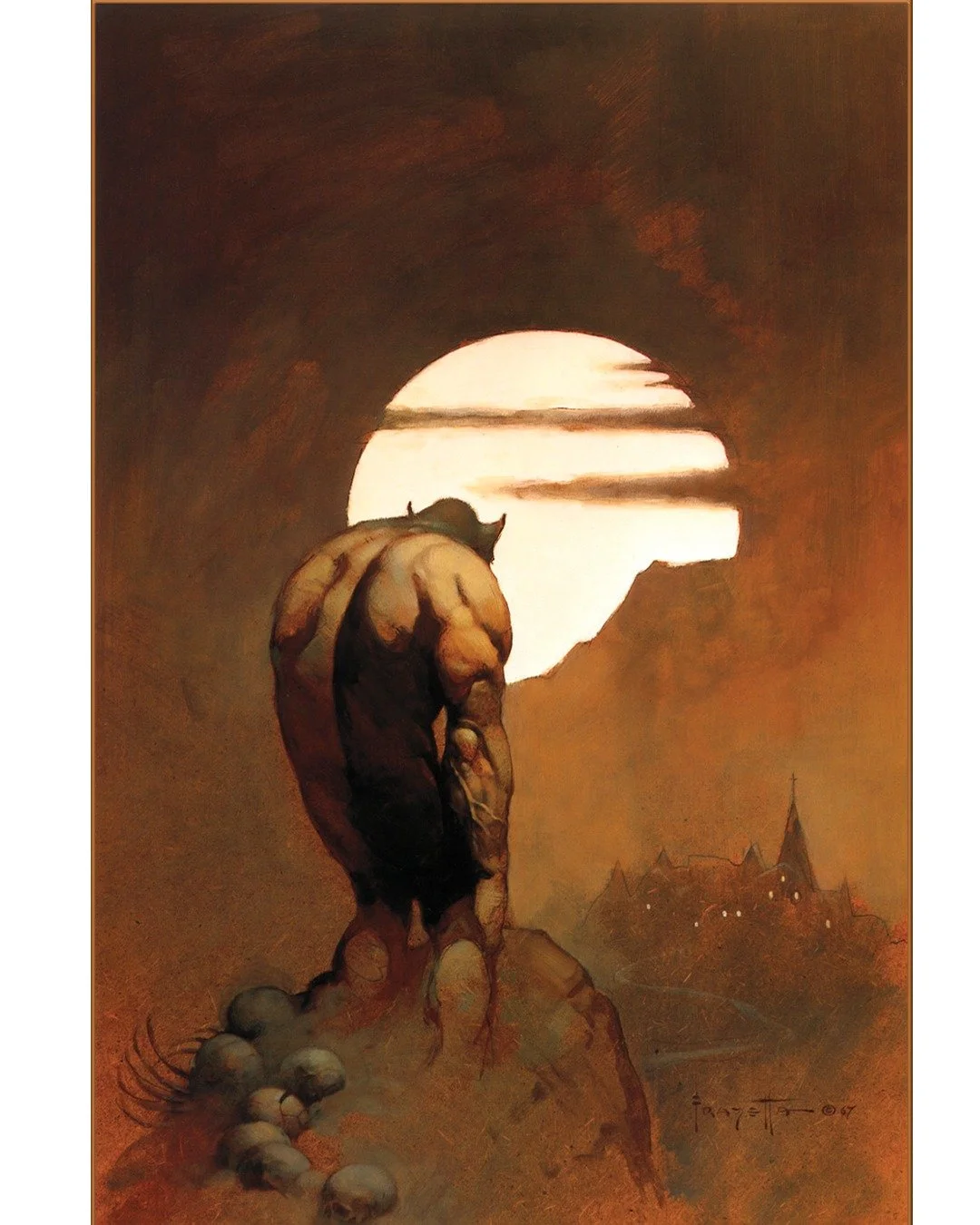 This piece of Frazetta's called Night Stalker another great example of his composition mastery using simple shapes to capture the gaze of the viewer directing them. These piece also has a funny story to it. Frazetta would often put off doing his work