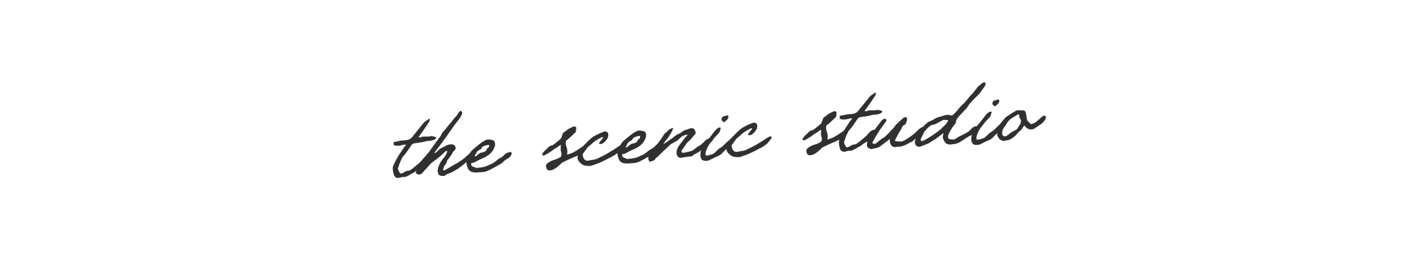 A logo with the text 'the scenic studio' in black cursive font.