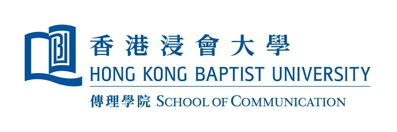 Logo of Hong Kong Baptist University School of Communication, featuring a stylized open book icon and text in both Chinese and English.