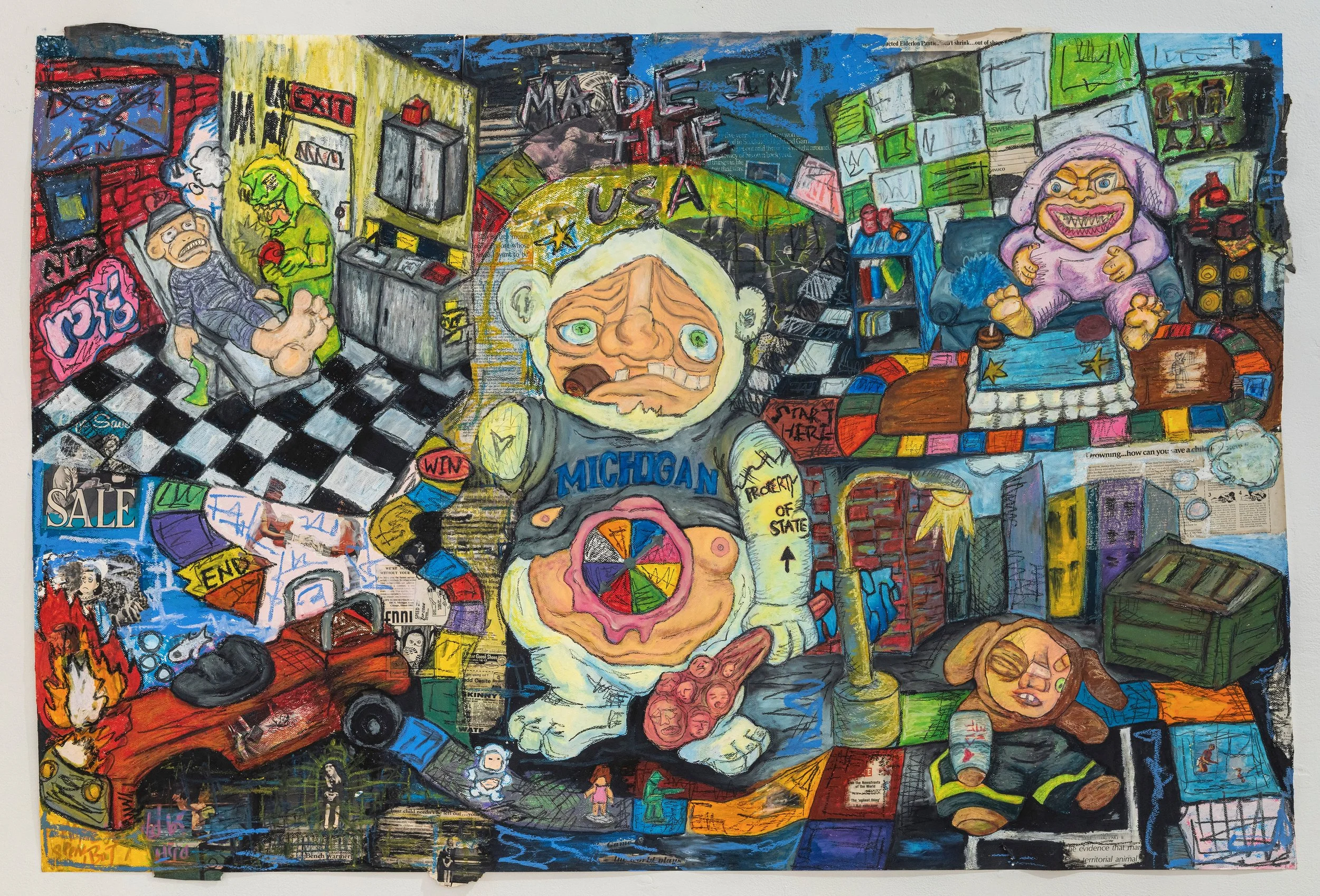 Product Of (From Selves Thesis Project)
(73”x29”)
Oil Pastel & Collage on Watercolor Paper 
(2026)