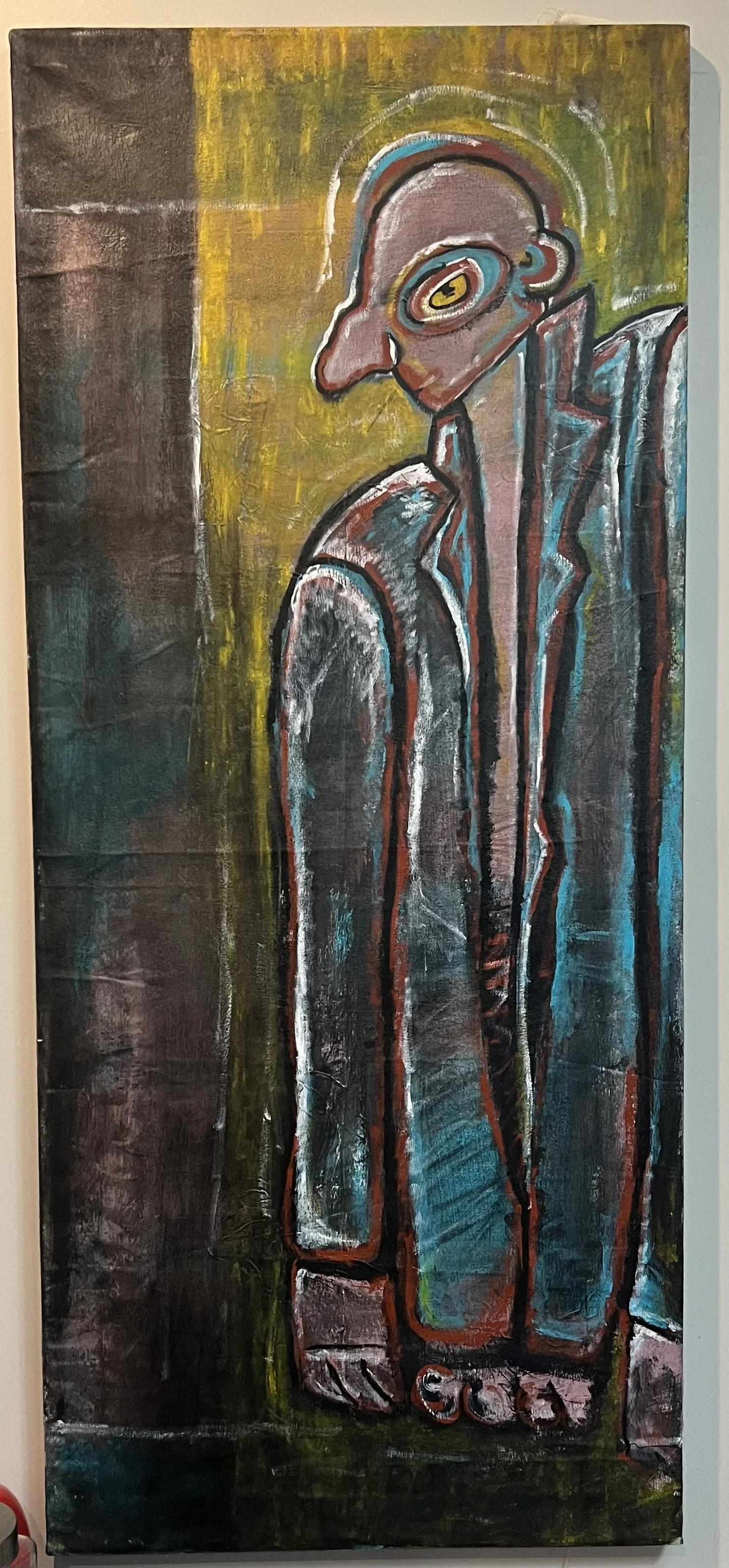 Ttled Figure 
(36”x72”)
Acrylic on stretched/salvaged canvas
(2025)
