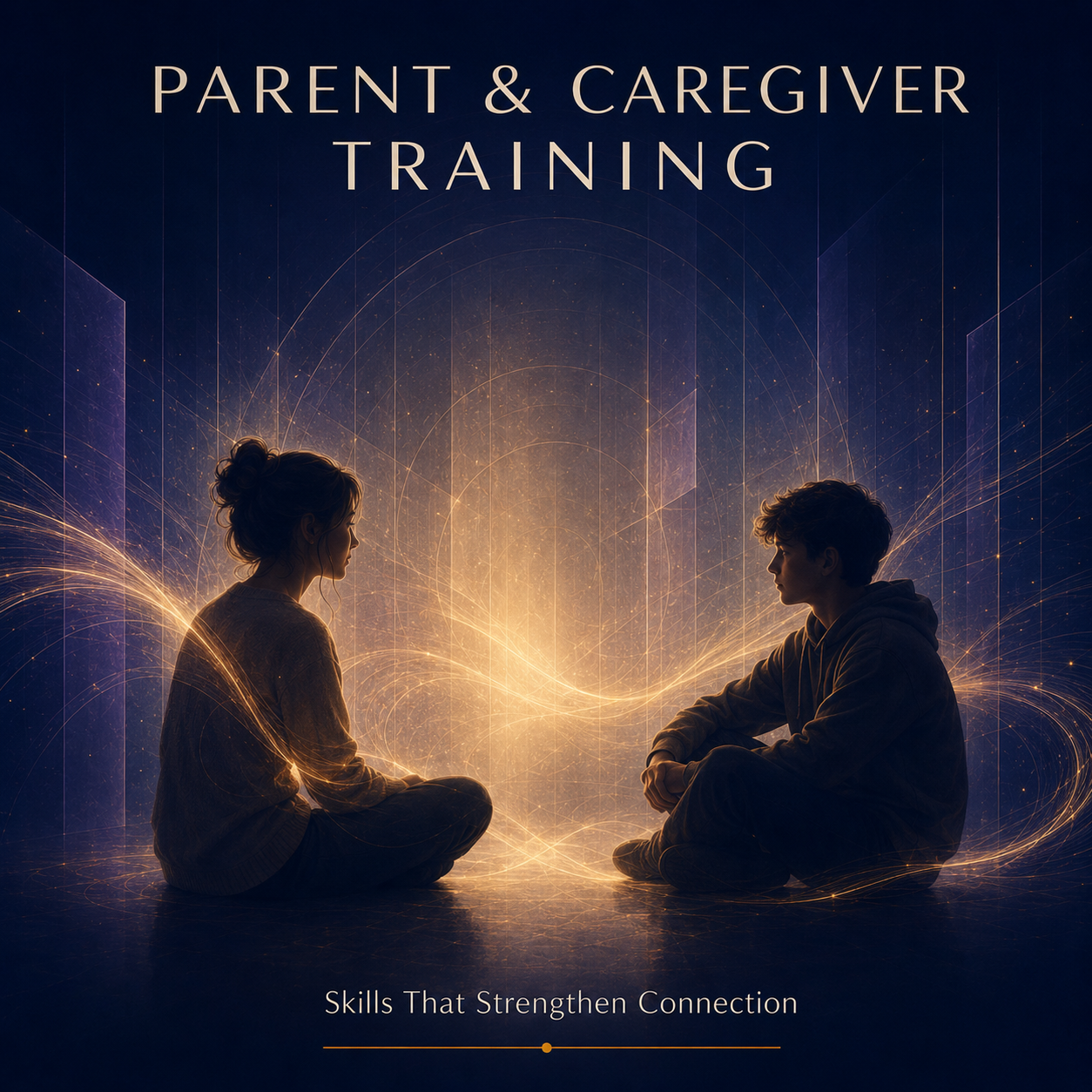 Abstract graphic representing parent and caregiver consultation, education, and skills training.