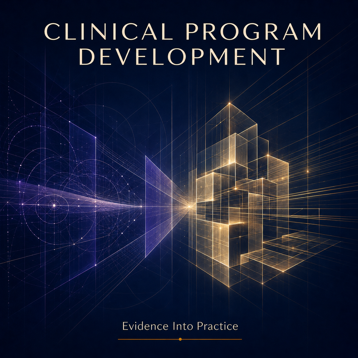 Navy and gold prisms representing clinical programming, professional consultation, and coordinated behavioral health systems.