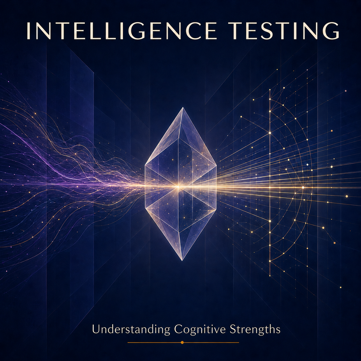Navy and gold prism graphic representing intelligence and cognitive assessment.