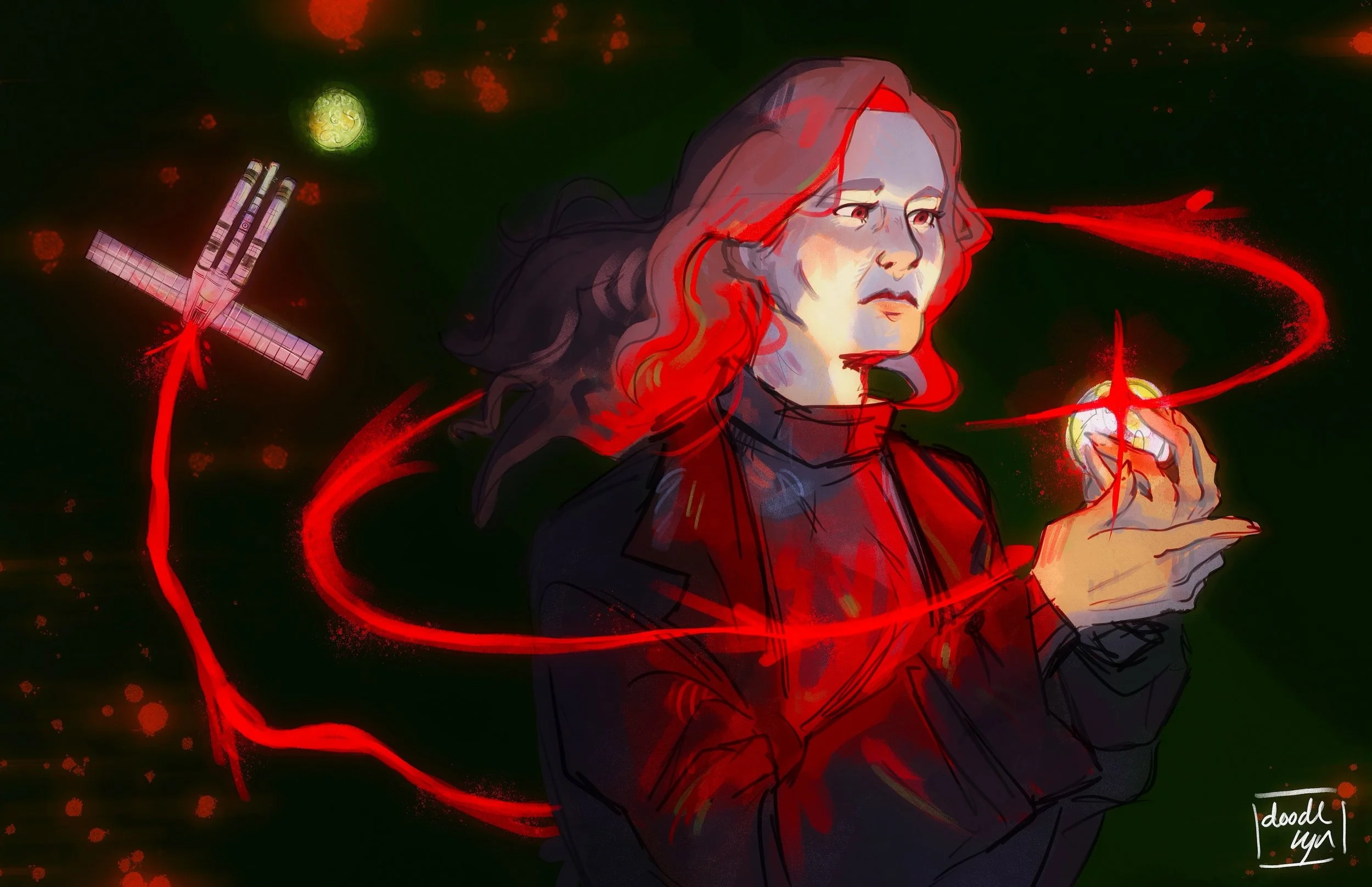 Full version of the Eva Stratt piece I uploaded a speedpaint for recently 

I cannot stop thinking about her and her massive trolley problem 

&ldquo;You are my solution&rdquo; I am sick

Thank you prime, I have now seen this movie 20 times 🙏

&mdas