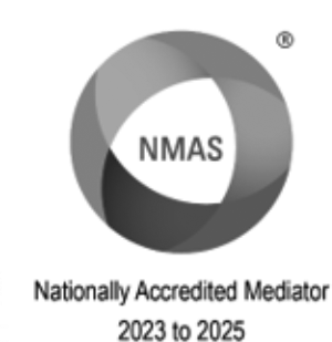 NMAS logo with text 'Nationally Accredited Mediator 2023 to 2025'