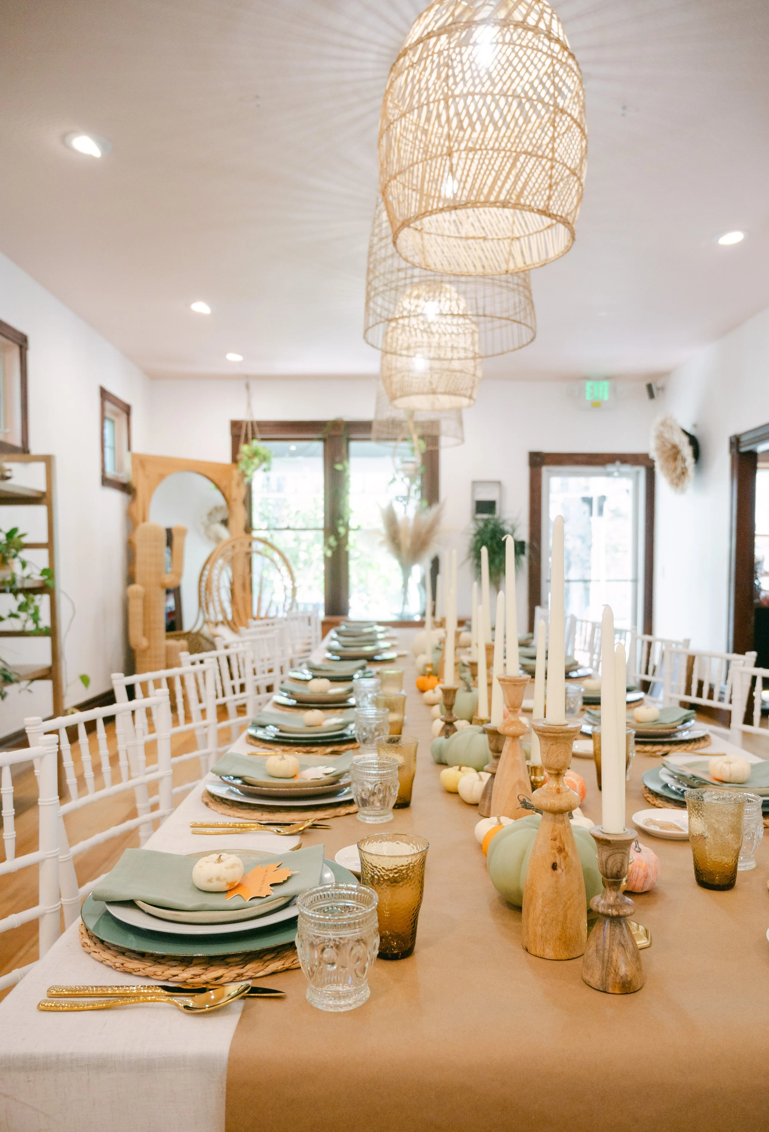 Dining room with set table at Flow's Boutique Venue in downtown Reno, NV.