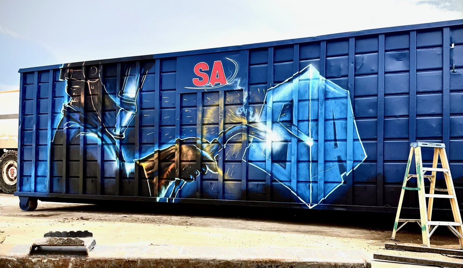 Commercial hand-painted industrial container mural by SoCal Murals in Southern California
