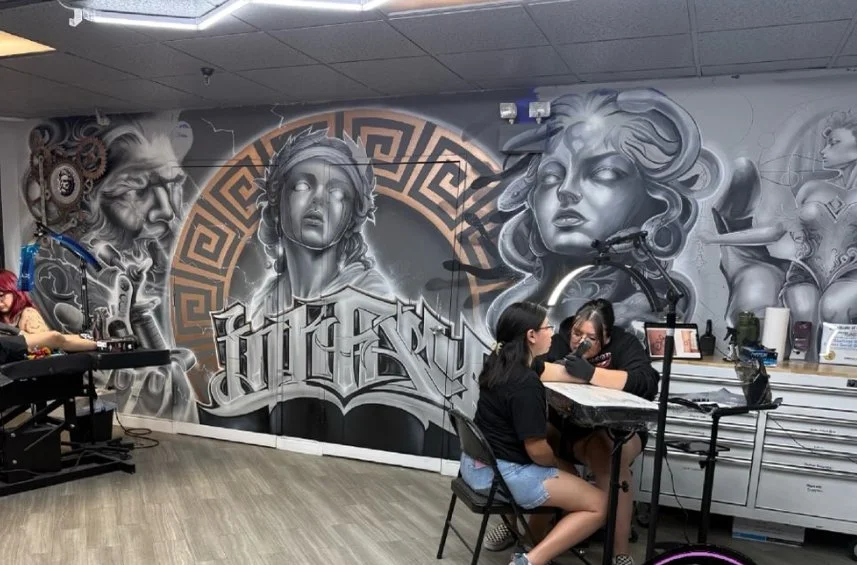 Tattoo studio feature wall mural by SoCal Murals, Southern California