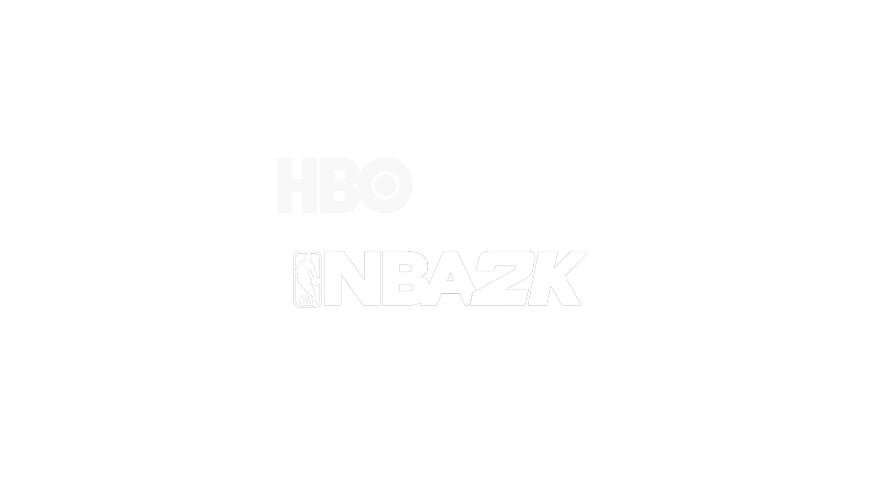 Black background with white text promoting streaming services: Netflix, HBO Max, NBA 2K; mentions work featured on major platforms.