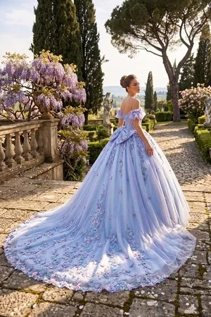 Blue and Lilac Quinceanera Dress with Flowers
Style: GVC3114
Size: XS - 2XL
Blue