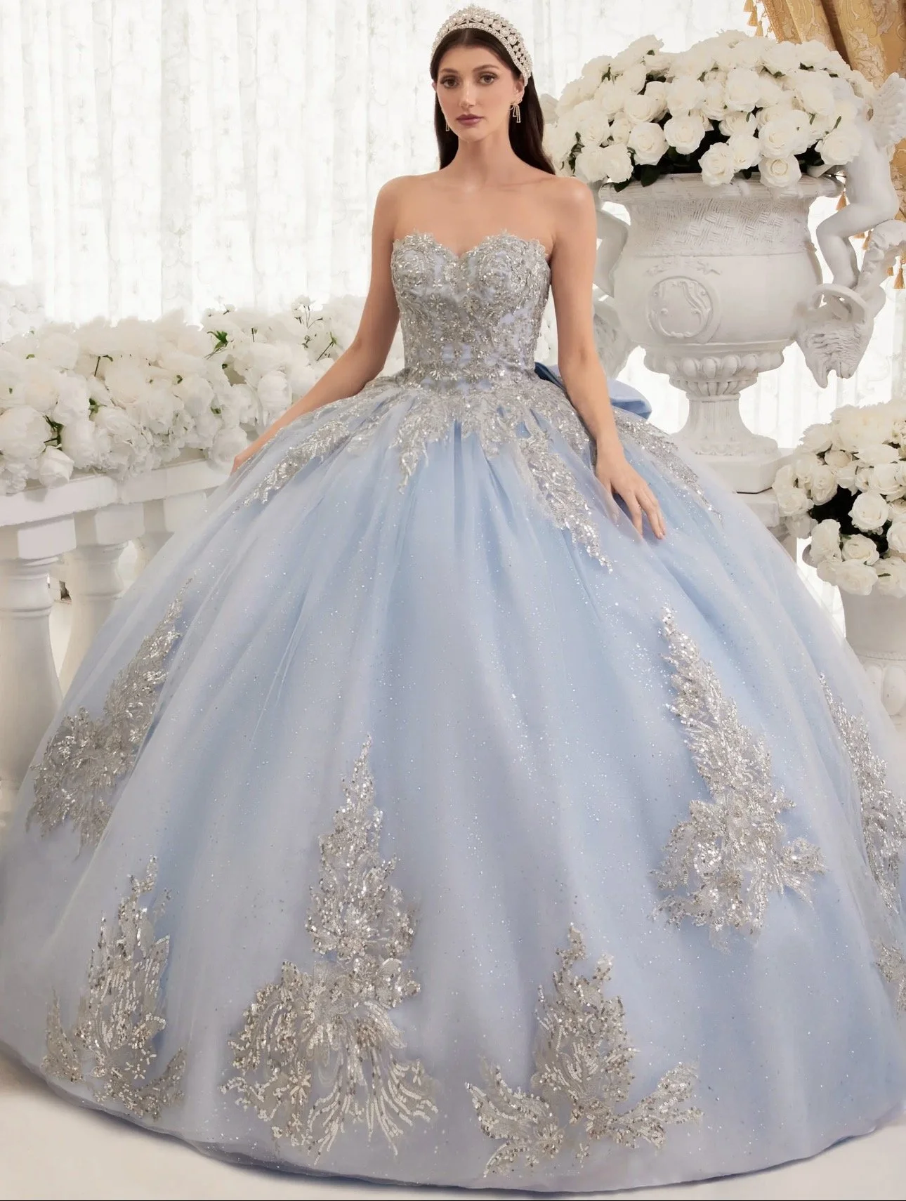 Strapless Layered Ball Gown with Bow Detail
STYLE: GV15715
LT Blue
Size: XS - 3XL